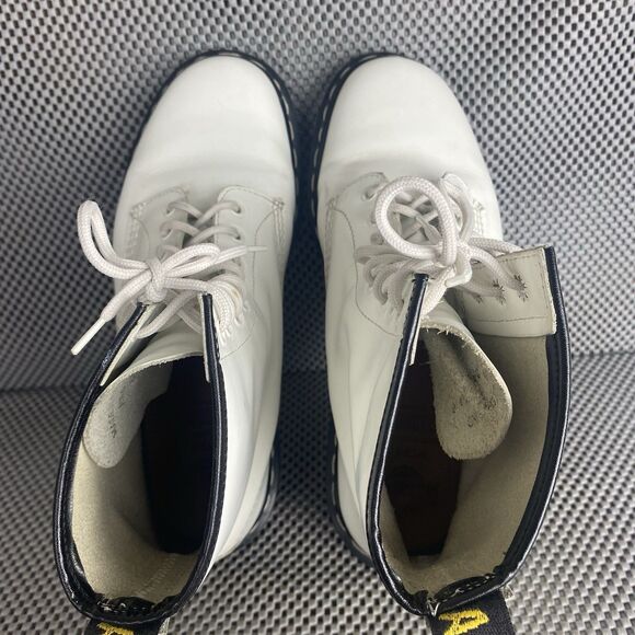 Dr Martens Combat Boots Mens 8 White Leather Lace Up Ankle Boots Made In England - Picture 11 of 14